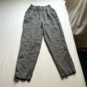 LEN OK‎ grey linen elastic waist tapered leg cropped pants